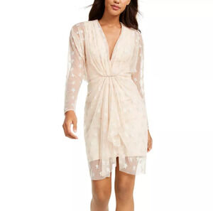 Sho Metallic Star Sheath Dress Medium Sheer Long Sleeve Ruched